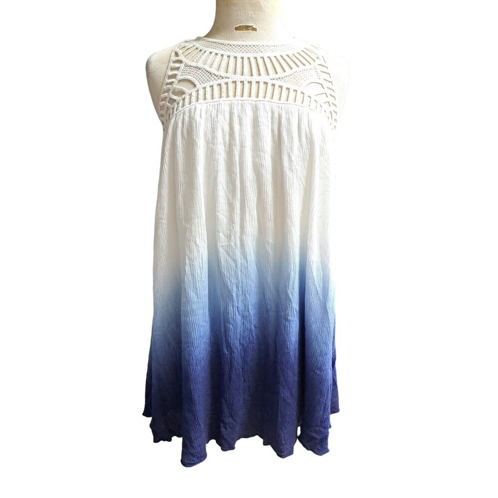 Tobi Mini Swing Dress Women S Embroidered Front Strappy Back Ombre Gauzy Peasant